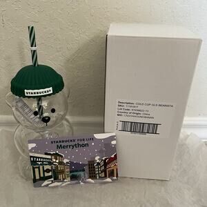 Starbucks Bearista Bear Glass Jar Cold Cup Straw 2025 Holiday 100% AUTHENTIC NEW